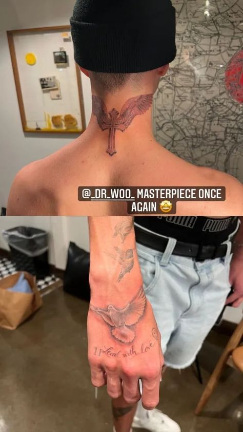 ROMEO Beckham has taken inspiration from dad David and had a winged cross tattooed on the back of his neck. The 19-year-old paid a visit to sought after tattoo artist Brian Woo – known as Dr Woo – in LA to get his latest inking and was delighted with the result. Sharing a picture of […] Romeo Beckham Tattoo, David Beckham Tattoo, Romeo Tattoo, Mimi Moocher, Dean Tattoo, David Beckham Tattoos, Cross Tattoo Neck, Max Tattoo, After Tattoo