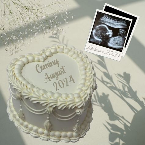 Vintage Heart Cake Baby Announcement Pregnancy Reveal Coming 2024 Personalized Elegant Aesthetic, Digital IG Template by LCMshopCo on Etsy Pregnancy Cake Announcements, Cake Baby Announcement, Baby Announcement Cake, Baby Announcement To Parents, Pregnant Cake, Vintage Heart Cake, Names For Babies, Pregnancy Announcement Photoshoot, Announcement Photoshoot