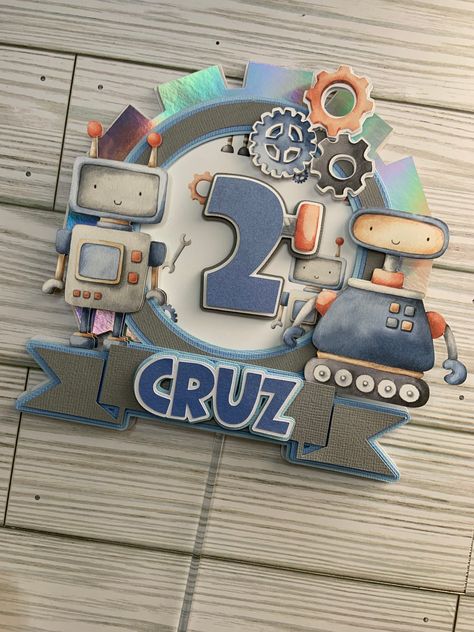 Robot Cake Topper, Robot Cupcakes, Panda Bear Cake, Robot Cake, Robot Decorations, Pool Party Cakes, Robot Birthday Party, Robot Theme, Dinosaur Cake Toppers