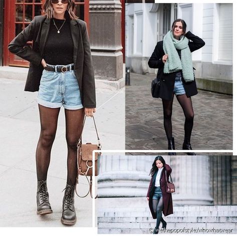 idees de looks pour porter un short en automne hiver - Pureshopping Looks Shorts, Look Short Jeans, Short Cuir, Short Jean, Fall Styles, Denim Ideas, Look Short, Gilet Long, Fall Jeans