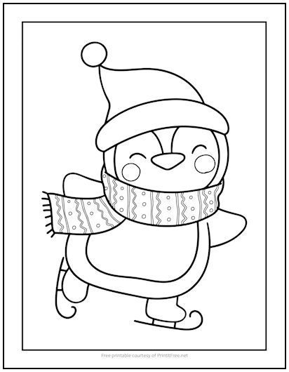 Nothing says winter like a penguin on ice skates, and this rosy-cheeked little guy is all decked out for the season in his soon-to-be colorful scarf and warm fuzzy hat! This adorable printable is FREE for you to download and print for all your kids. Ice Skating Penguin, Christmas Coloring Page, Penguin Coloring Pages, Penguin Coloring, Penguin Drawing, Christmas Coloring Sheets, Penguin Christmas, Christmas Penguin, Christmas Drawing