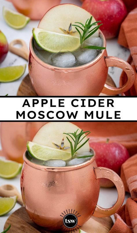 Cider Moscow Mule, Autumn Moscow Mule, Apple Cider Moscow Mule Recipe, Spiced Apple Moscow Mule, Apple Cider Mule Mocktail, Apple Cider Mules, Cider Mule Recipe, Apple Moscow Mule, Fall Inspired Moscow Mules