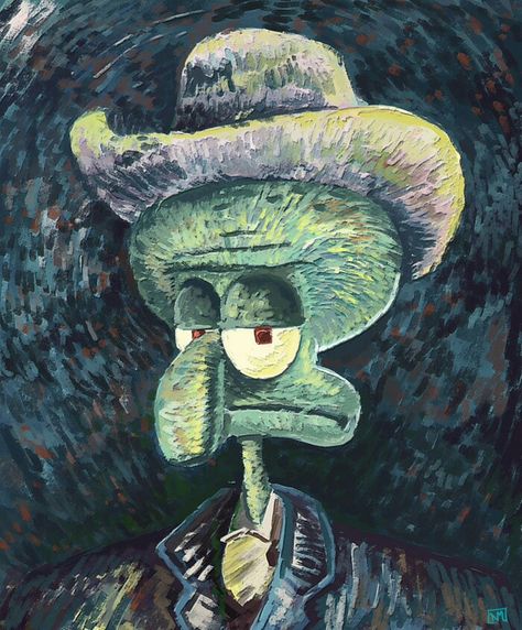 Squidward as Van Gogh. It makes perfect sense. Tentacles Painting, Squidward Art, Squidward Painting, فنسنت فان جوخ, Witcher Wallpaper, Squidward Tentacles, Spongebob Painting, Paint Splats, Arte Van Gogh