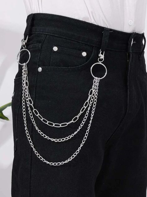 Men Layered Pant Chain | SHEIN USA Chain Outfit, Chain Jeans, Chains Aesthetic, Chain Pants, Jeans Chain, Pants Chain, Silver Pants, Pant Chains, Edgy Accessories