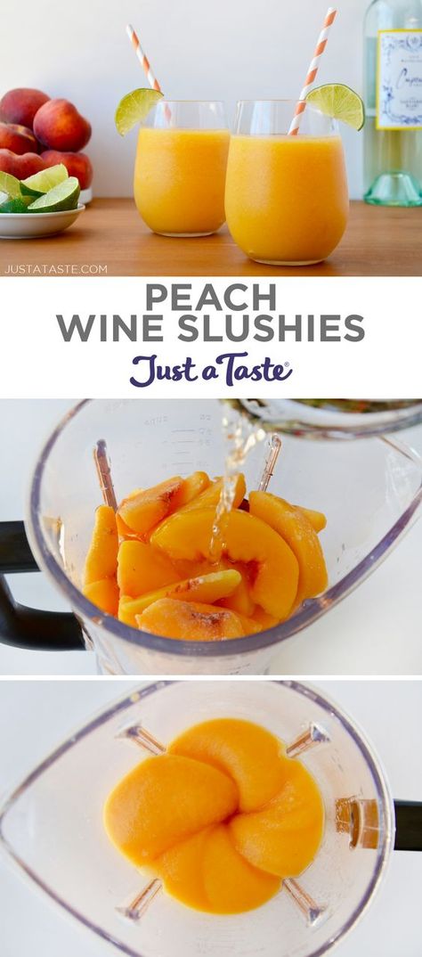 Wine Slushie Recipe, Wine Slushies, Peach Wine, Wine Slushie, Slushie Recipe, Rosé Wine, Just A Taste, Yummy Alcoholic Drinks, Boozy Drinks