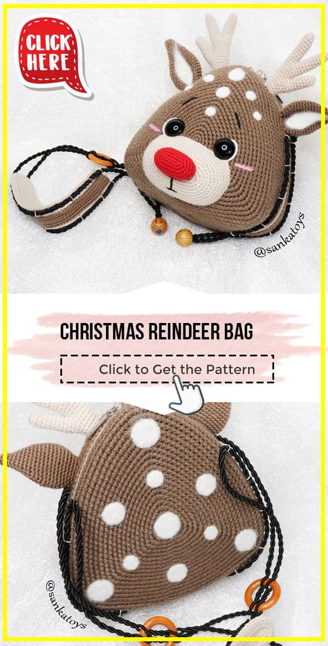 crochet Christmas Reindeer Bag free pattern - FREE Crochet Bag Pattern for Beginners. Click to Get the Pattern #Bag #crochetpattern #crochet via @shareapattern.com Mochila Crochet Pattern, Amigurumi Bag Free Pattern, Crochet Christmas Purse, Crochet Christmas Bags, Crochet Patterns Bag Free, Crochet Bags For Kids, Backpack Crochet Pattern Free, Cute Crochet Bag Free Pattern, Crochet Christmas Bag