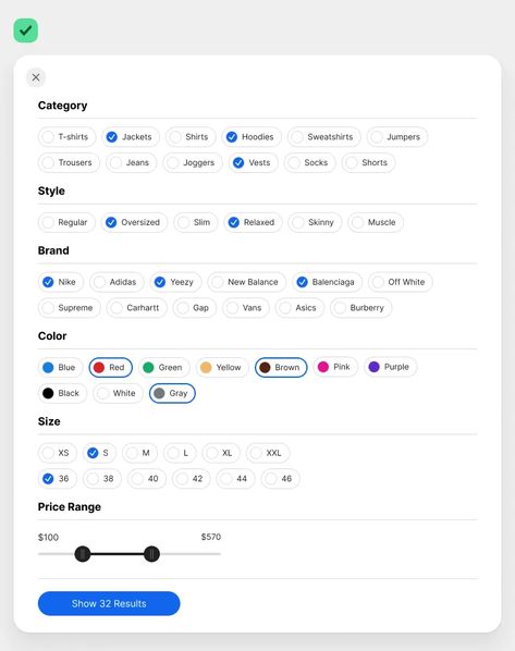 Optimize user experience with streamlined filter UI design for large-scale apps #UXdesign #filterUI #largeapps #userexperience #streamlinednavigation Filter Ui Design, Search Ui, Website Design Ideas, Ux Kits, Ui Components, Ui Design Website, Filter Design, Ux Web Design, Design Ui