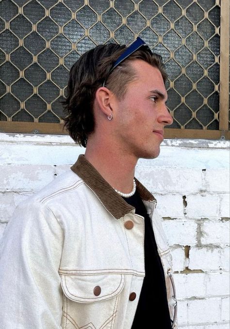 Middle Part Shaved Sides Men, Men’s Mullet Haircut Straight Hair, Men Hair Styles 2023, Straight Hair Modern Mullet, Modern Mullet Straight Hair Men, Straight Mens Hairstyles, Classy Mullet, Modern Mullet For Men Straight Hair, Straight Hair Mullet Men