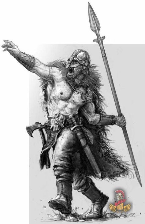 The Vikings were known as the brave and skilled warriors. This reputation could be boiled down to their weapons, tactics, and warfare as a whole Man Throwing Spear, Viking Man Drawing, Spear Tattoo Men, Viking Art Drawing, Battle Drawing, Warrior With Spear, Viking Spear, Viking Drawings, Arte Viking