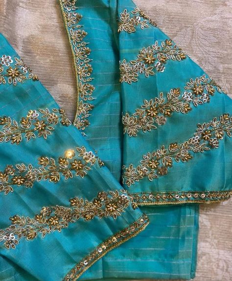 Blue Blouse Maggam Work, Zardosi Design, Heavy Blouses, Boutique Pictures, Latest Fashion Blouse Designs, Gold Blouse Designs, Exclusive Saree Blouse Designs, Zardosi Work Blouse, Plain Blouse Designs