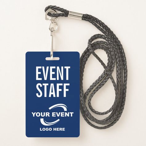 Your Event Logo - Blue or Choose Color Lanyard ID Badge Gender: unisex. Age Group: adult. Volunteer Card Design, Volunteer Lanyards, Volunteer Badge, Church Volunteers, Church Foyer, Identity Card Design, Event Badges, Church Lobby, Church Branding