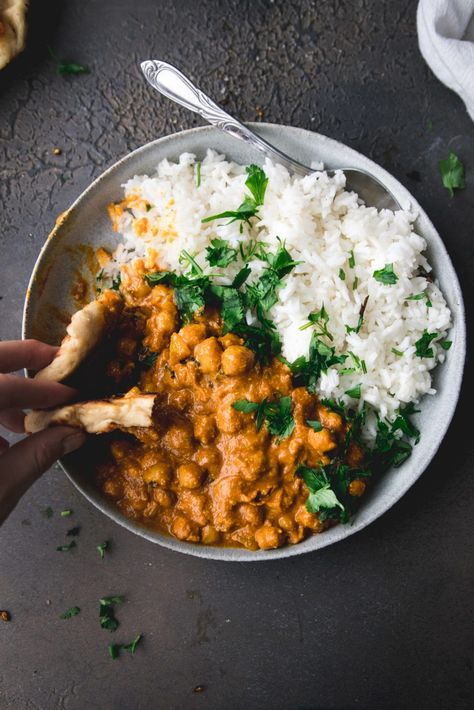 Vegan Butter Chickpeas – Garlic Head Butter Chickpeas, Murgh Makhani, Chickpeas Recipe, Tomato Cream Sauce, Vegan Gravy, Dairy Free Dinner, Takeout Food, Garlic Head, Chickpea Recipes