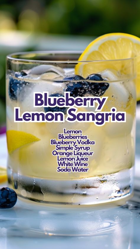 This Blueberry Lemon Sangria is a perfect blend of tart lemon, sweet blueberries, and crisp Pinot Grigio. It’s a refreshing, fruity cocktail that’s ideal for summer gatherings or a relaxing evening. #blueberrylemonsangria via @mybartender Blueberry Rosemary Cocktail, Blueberry Lemon Sangria, Lemon Blueberry Cocktail, Blueberry Cocktails, Lemon Sangria, Lemon Cocktails, Blueberry Sangria, Alcohol Punch, Liqueur Cocktails