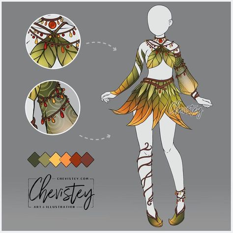 Fairy Outfit Aesthetic Dresses, Fairy Drawing Outfit, Nature Fairy Outfit Ideas, Fantasy Fairy Outfit Drawing, Forest Outfit Drawing, Clothes Inspired By Nature, Fantasy Nature Dress, Forest Fairy Character Design, Nature Outfits Drawing