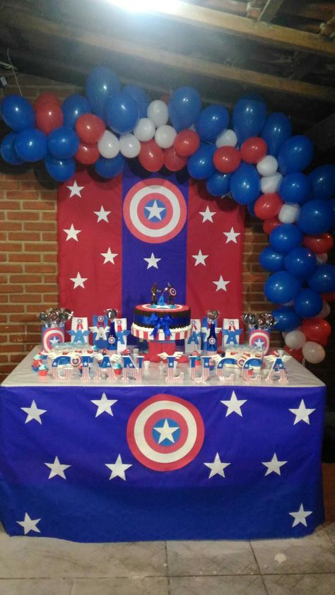 Captain America Captain America Birthday Decorations, Captain America Party Decorations, Captain America Decorations, Captain America Birthday Cake, America Birthday Party, Avengers Birthday Party Decorations, Captain America Birthday Party, Captain America Cake, Captain America Party