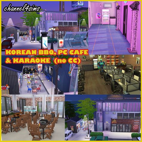 TS4: Korean BBQ, PC cafe & Karaoke (community lot) | channel4sims on Patreon Sims4 Karaoke, Sims 4 Korean Restaurant, Sims 4 Korean Lots, Sims 4 Karaoke Bar Cc, Sims 4 Korean Save File, Sims 4 Korean Furniture, Sims 4 Korean Build, Sims 4 Korean Build Cc, Sims 4 Korea Save File