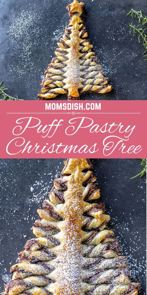 Get in the holiday spirit with this delicious Nutella-stuffed puff pastry Christmas tree. It’s only three ingredients, and all your friends and family will love it! Filo Pastry Christmas Recipes, Christmas Tree Twist Pastry, Nutella Tree Christmas, Christmas Nutella Pastry, Puffy Pastry Christmas Trees, Puff Pastry And Nutella Christmas Tree, Puff Pastry Recipes Christmas Tree, Christmas Party Food Puff Pastry, Phyllo Christmas Tree