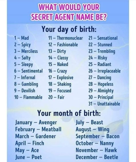 Funny Name Generator, Birth Month Quotes, Name Maker, Fun Christmas Party Games, Interactive Posts, Fun Sleepover Ideas, Sleepover Things To Do, Name Games, Funny Names