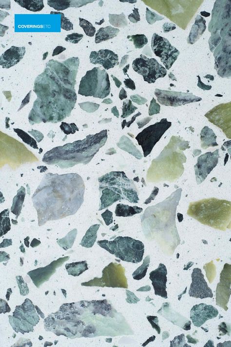 Eco-Terr® tiles, made from recycled materials and PFAS-free, offer natural elegance and environmental sustainability. The Amalfi Coast Green Eco-Terr® tile, inspired by the coast's vibrant and calming tones, features a soothing green and off-white design reminiscent of coastal landscapes.

#PfasFree #Eco-Terr #Terrazzo #AmalfiCoast #Sustainable #EcoFriendly #Design #CoveringsEtc #NetZero Green Terrazzo Texture, Terrazzo Tile Floor, Green Terrazzo, Terrazzo Texture, Terrazzo Tile, More Is More, Portland Cement, Environmental Sustainability, Terrazzo Flooring