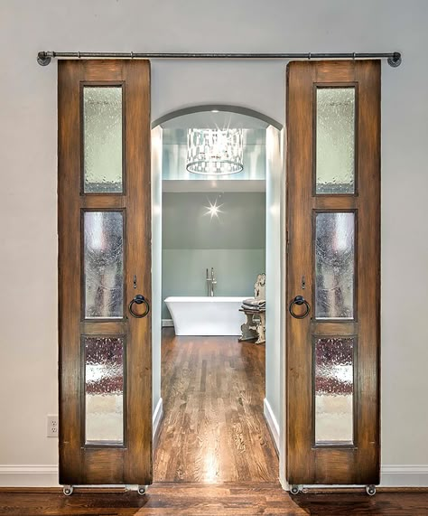 Rustic French Doors, Rustic Exterior, Pantry Doors, Front Door Entrance, Bathroom Remodel Designs, Barn Style House, Pantry Door, French Doors Interior, Bathroom Doors