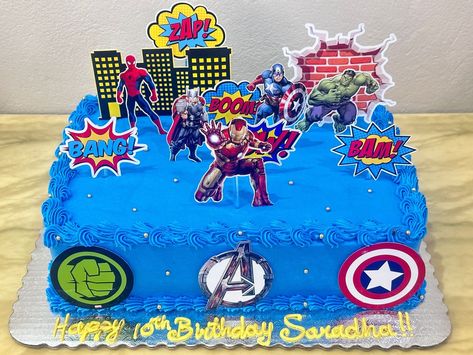 @sashassammy Using our toppers Marvel Sheet Cake, Marvel Birthday Cake Simple, Avengers Sheet Cake, Avengers Cake Ideas, Marvel Cake Ideas, Avengers Cake Design, Avengers Birthday Cake, Marvel Birthday Cake, Avengers Birthday Party Decorations