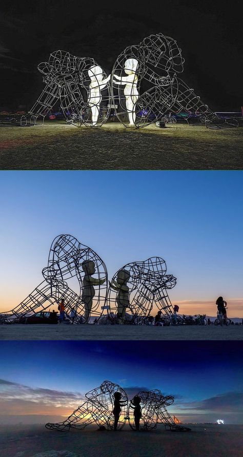 Large Wire-Frame Sculpture Shows the Glowing Forms of Children Trapped Within Adult Bodies Time Sculpture, Frame Sculpture, Sculpture Wire, Frame Structure, Colossal Art, Burning Man Festival, Sculpture Metal, Art Installation, Wire Sculpture