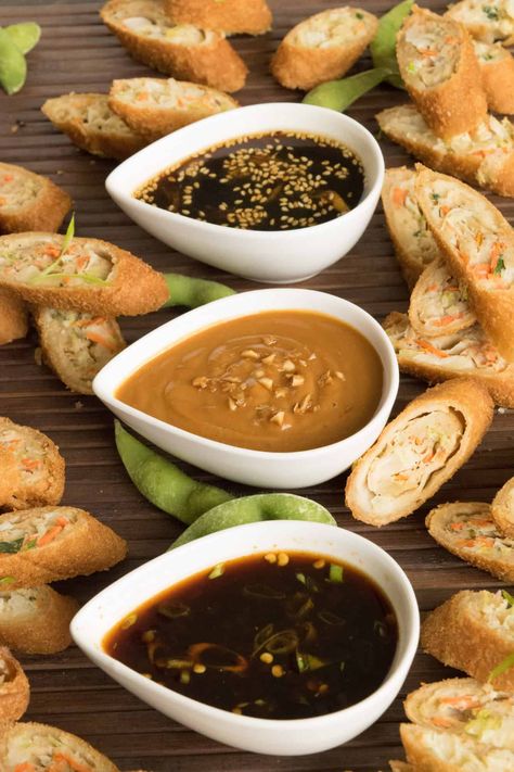 Sweet, spicy and savory. 3 classic flavors come together in this trio of Asian dipping sauces that showcase authentic Asian flavors for spring and egg rolls. Perfect for entertaining and small gatherings, these sauces will dress up any dishes. #asiansauce #sweet #savory Dipping Sauce For Fish, Chinese Dipping Sauce, Asian Dipping Sauce Recipes, Sauce For Fish, Asian Dipping Sauce, Honey Sesame, Diy Easy Recipes, Dipping Sauces Recipes, Asian Sauce