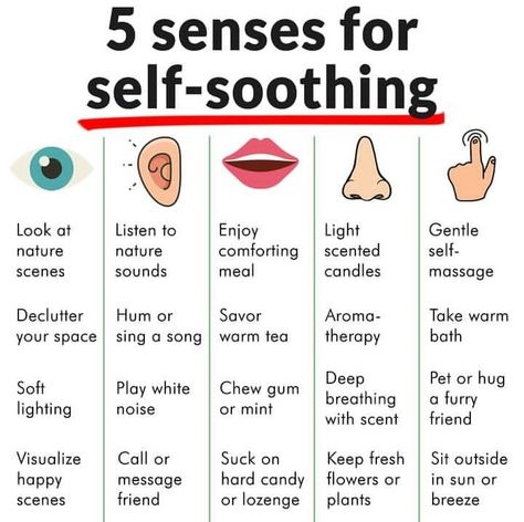 Self Soothe Techniques, Scene Friends, Self Soothing, Dbt Therapy, Self Defence Training, Brain Tricks, Sense Of Touch, 5 Senses, Therapy Counseling