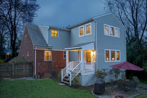 Renovation addition Woodmoor Cape Cod Silver Spring Maryland Cape Cod House Back Extension, Cape Cod Rear Addition, Cape Cod Home Additions, Cape Addition, Cape Cod Addition, Cape Cod Renovation, Cape Cod Addition Ideas, Addition Plans, Cape Cod House Exterior