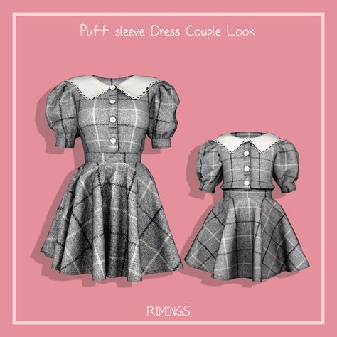 [RIMINGS] Puff sleeve Dress Couple Look | RIMINGS on Patreon Sims 4 Toddler Clothes, Lotes The Sims 4, Dress Couple, Simulator Games, Clothes Cc, Sims 4 Cc Kids Clothing, Sims 4 Anime, Pelo Sims, Sims 4 Children