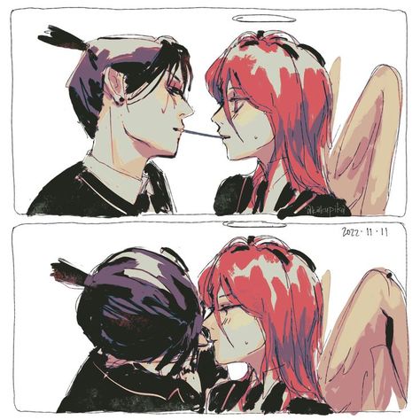 Aki Angel, Pocky Day, Drawing Manga, Angel Devil, Angel And Devil, Manga Artist, Anime Ships, 4 Months, Chainsaw