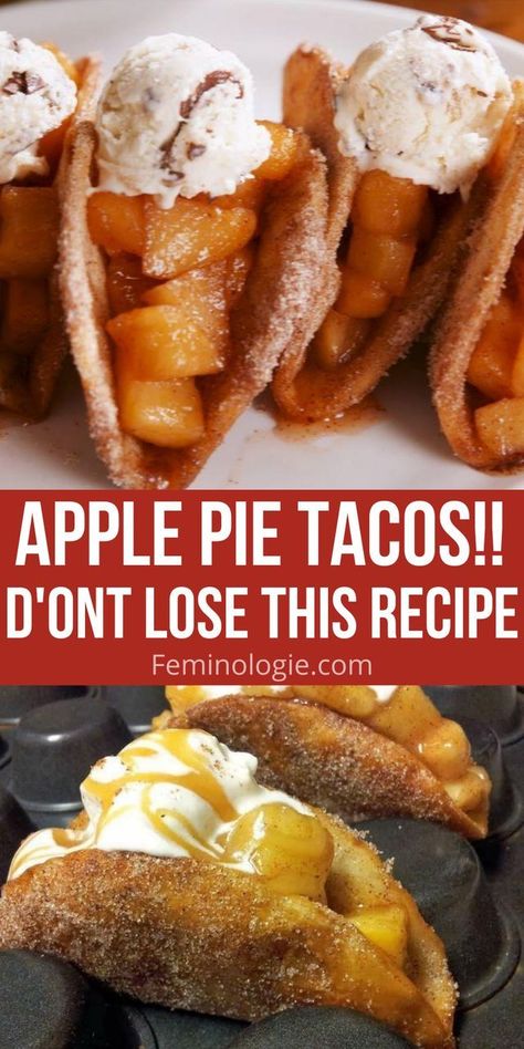 Apple Pie Tacos, Dessert Taco, Apple Dessert Recipes, Apple Pie Recipes, How Sweet Eats, Desert Recipes, Fruit Desserts, Apple Recipes, Yummy Food Dessert