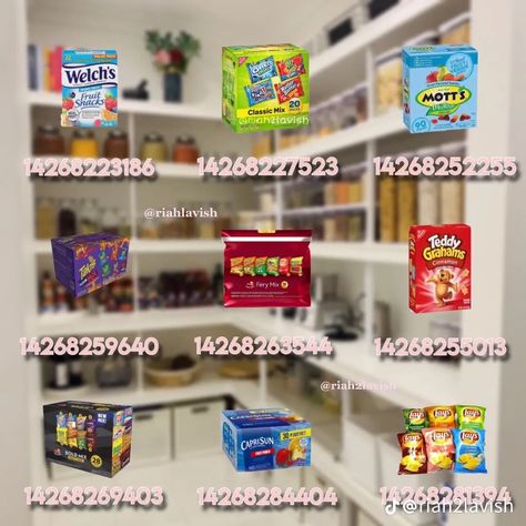 Bloxburg Target, Bloxburg Pantry Decals, Blocksburg Ideas, Pictures Codes, Bloxburg Food, Food Decals, Bloxburg Food Decals, Bloxburg Inspiration, Pantry Decal