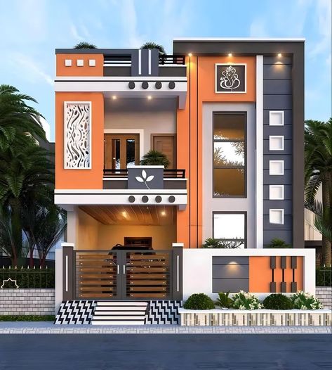 Procreate Building, Modern Front Elevation, Home Front Elevation, Front Building Design, Indian House Exterior Design, House Front Wall Design, Building Front Designs, House Front Door Design, Front Wall Design