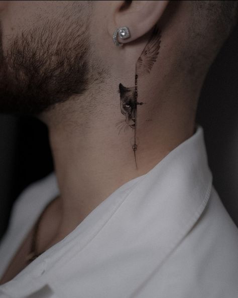 Moose Tattoo, Tattoo Font For Men, Wing Tattoo Men, Best Neck Tattoos, Small Neck Tattoos, Tatuagem Masculina Pequena, Side Neck Tattoo, Simple Tattoos For Guys, Forearm Band Tattoos