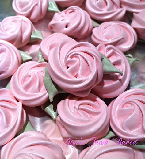 Swiss Meringue Cookies, Rose Meringue Cookies, Rose Meringue, Easy Meringues, Reception Desserts, Baked Meringue, Cake Central, Cookie Pops, Swiss Meringue