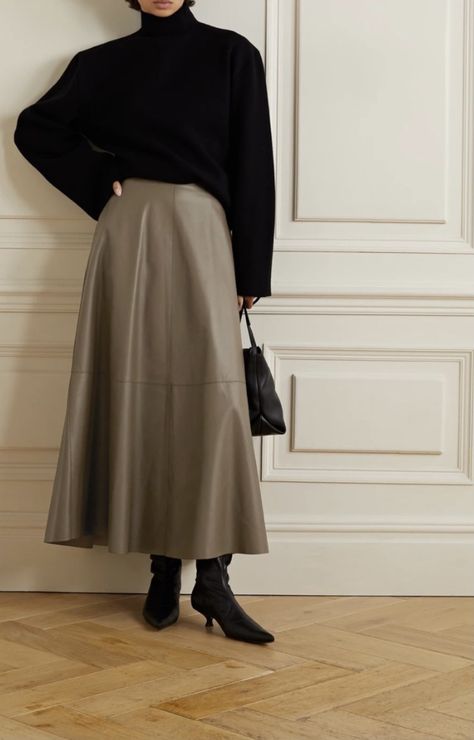 Modest Workwear, Leather Midi Skirt, Womenswear Fashion, Winter Skirt, Soft Brown, Winter Fits, Skirt Design, What I Wore, Net A Porter