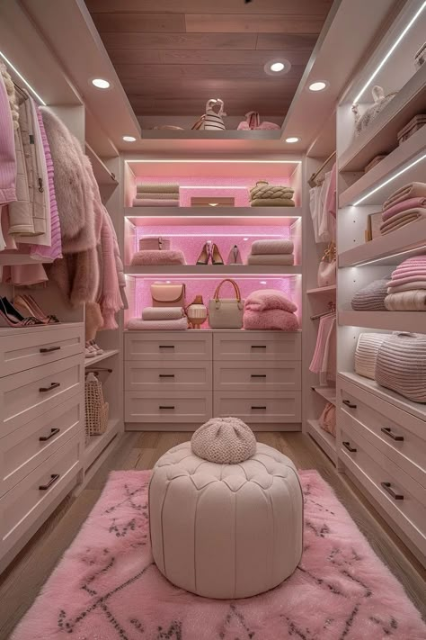 Pink Walk In Wardrobe, Vintage Closet Organization Ideas, Walk In Closet Decorating Ideas, Girls Walk In Closet, Diy Walk In Closet On A Budget, Walk In Closet Decor, Pink Walk In Closet, Diy Walk In Closet, Pink Closet