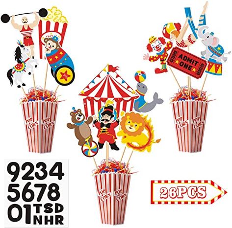 Circus Theme Centerpieces, Carnival Animals, Themed Table Decorations, Circus Theme Birthday Party, Circus Cupcakes, Circus Theme Cakes, Carnival Party Decorations, Circus Birthday Party Theme, Elephant Cupcakes