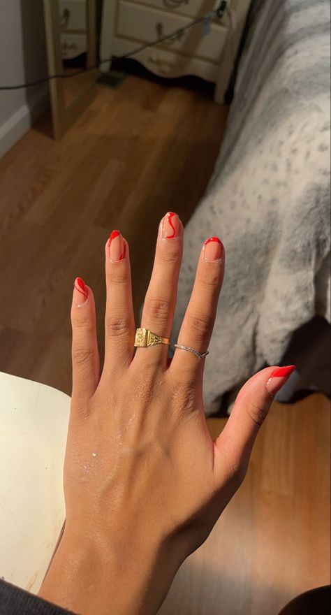 Red nails, diy nails, nails inspo, red tip nail design, easy nail designs, red nail inspo, cute nails, aesthetic nails, trendy nails, red nail ideas, Red Nails Astetic, Homecoming Nails Red Dress, Hoco Nails To Go With A Red Dress, Nail Ideas For A Red Dress, Simple Red Design Nails, Nail Inspo For Red Prom Dress, Prom Nail Inspo Red, Red Nails Pattern, Red Shirt Nail Designs