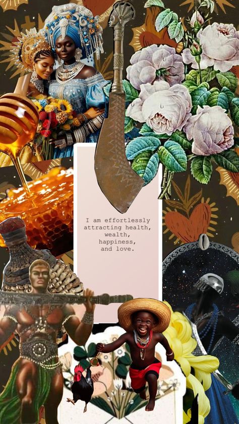 #ifa #yoruba #manifestation #wealth #happiness #pagan #blackwitch #afropaganism #hoodoo #voodoo #mojo #brujita #bruja Hoodoo Heritage Month, Hoodoo Aesthetic, Black Witch, Heritage Month, Black Art, Spirituality, Collage, Pins, Black