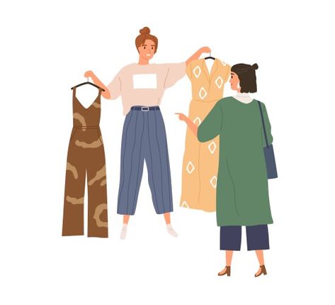 Garment Illustration, Assistant Fashion, Shopping Illustration, Shop Assistant, Selling Clothes Online, Clothes Swap, Clothes Illustration, Flat Drawings, Fashion Vector