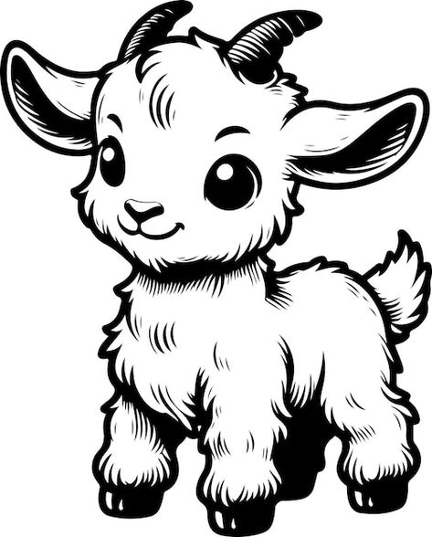 Cute Goat Tattoo, Cute Goat Drawing, Cute Goat Art, Goat Sketch, Tattoo Goat, Cartoon Goat, Goat Drawing, Goat Svg, Cute Goat