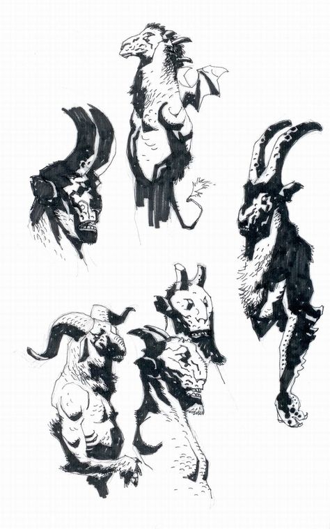 CHARACTER MODEL — Mike Mignola’s sketchbook pages from the Hellboy:... Right Hand Of Doom, Hellboy Tattoo, Mike Mignola Art, Mike Mignola, Character Model, Creature Artwork, Bd Comics, Sketchbook Pages, Ink Drawings