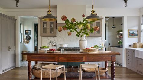 Best Kitchen Lighting, Patterned Tile Backsplash, Rustic Wood Floors, French Country Kitchens, French Country Kitchen, French Country Decorating, Hudson Valley, Country Kitchen, Kitchen Lighting