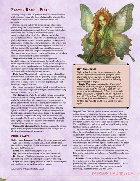 Pixie Names, Dnd Druid, Gossamer Wings, Dnd Races, Dnd 5e Homebrew, Dnd Dragons, Fantasy Races, D&d Dungeons And Dragons, Dungeons And Dragons Homebrew