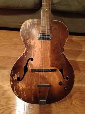 Vintage Silvertone Kay Harmony Archtop Hollow-Bodied Electric Guitar. Harmony Guitars, Vintage Guitars Acoustic, Old Guitar, Guitar Inspiration, Guitar Images, Learning Guitar, Guitar Electric, Drum Heads, Archtop Guitar