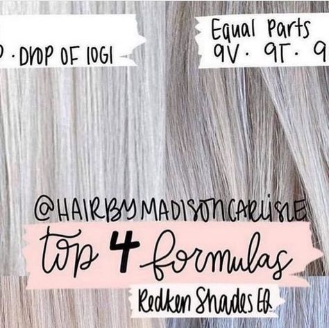 Madison Carlisle on Instagram: "Top 4 of my must use blonde formulas! 20 min processing. You can add .5 oz of clear. Applied on wet hair but can apply on dry. Want more formula education? Check the link in my bio!!!" Blonde Formulas, Redken Shades, Redken Shades Eq, Top 4, Carlisle, Wet Hair, Hair Color, Blonde, How To Apply