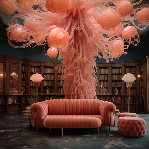 Jellyfish Interior Design, Thesis Ideas, The Aesthetics, Trampoline Park, Wes Anderson, Jellyfish, House Exterior, Textiles, Exterior