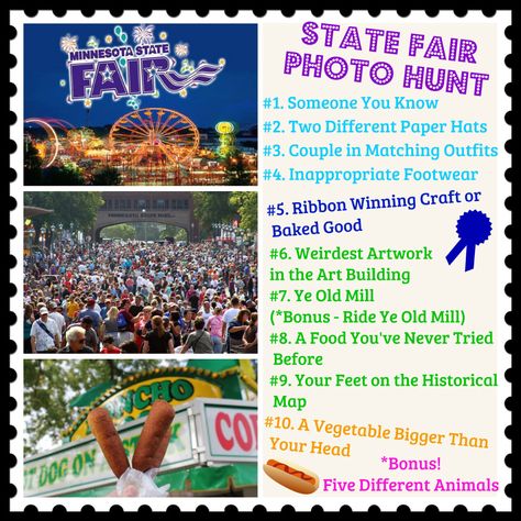 State Fair Photo Scavenger Hunt! State Fair Bachelorette Party, County Fair Scavenger Hunt, State Fair Scavenger Hunt, Fair Scavenger Hunt, State Fair Theme, 4-h Poster Ideas, Weird Artwork, Fair Theme, Staff Morale